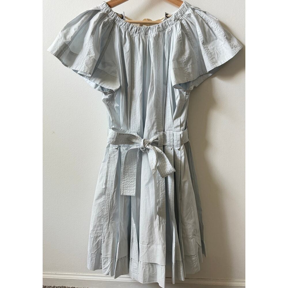 ULLA JOHNSON Mae Mini Dress Sea Glass Poplin Babydoll pleated women's size 4 - Picture 5 of 8